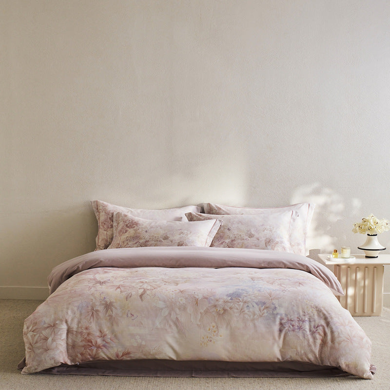 Reversible Botanical Cotton Sateen Duvet Cover Set with Pillow Shams