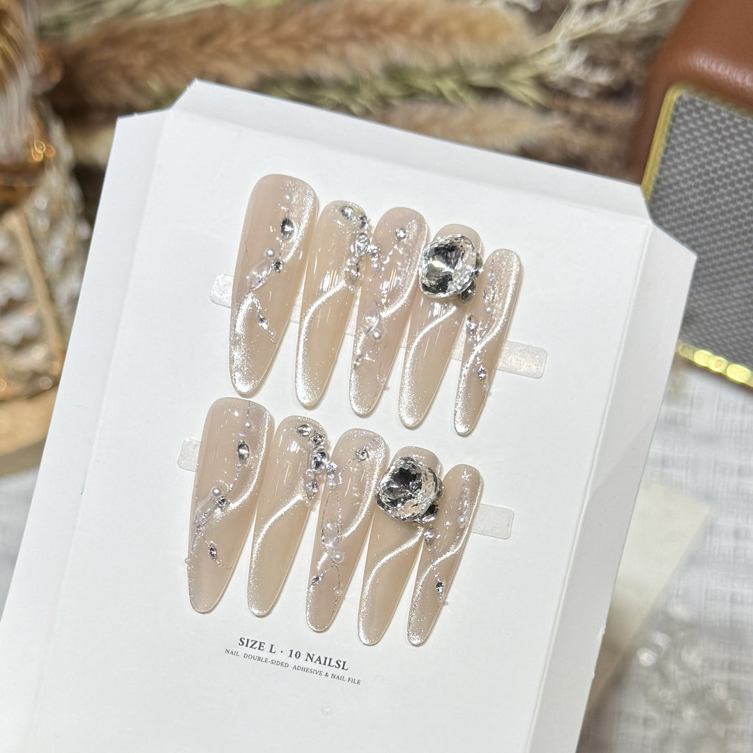 Artistic Stiletto Press-On Nail Set with Crystal Accents Stornfield
