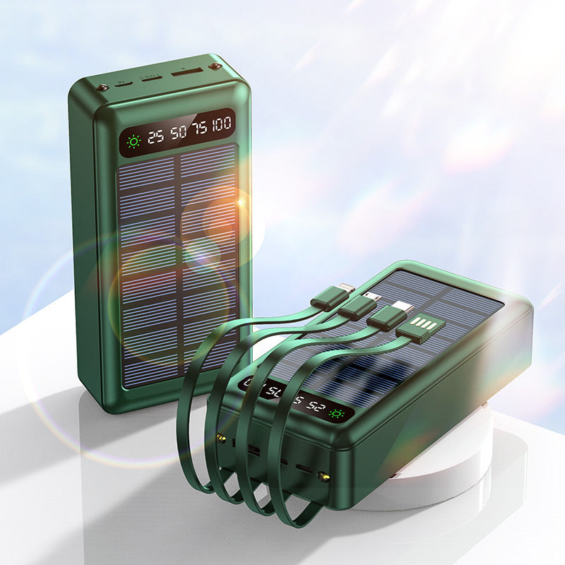 Solar-powered power bank with integrated fast charging ports and digital capacity display Stornfield