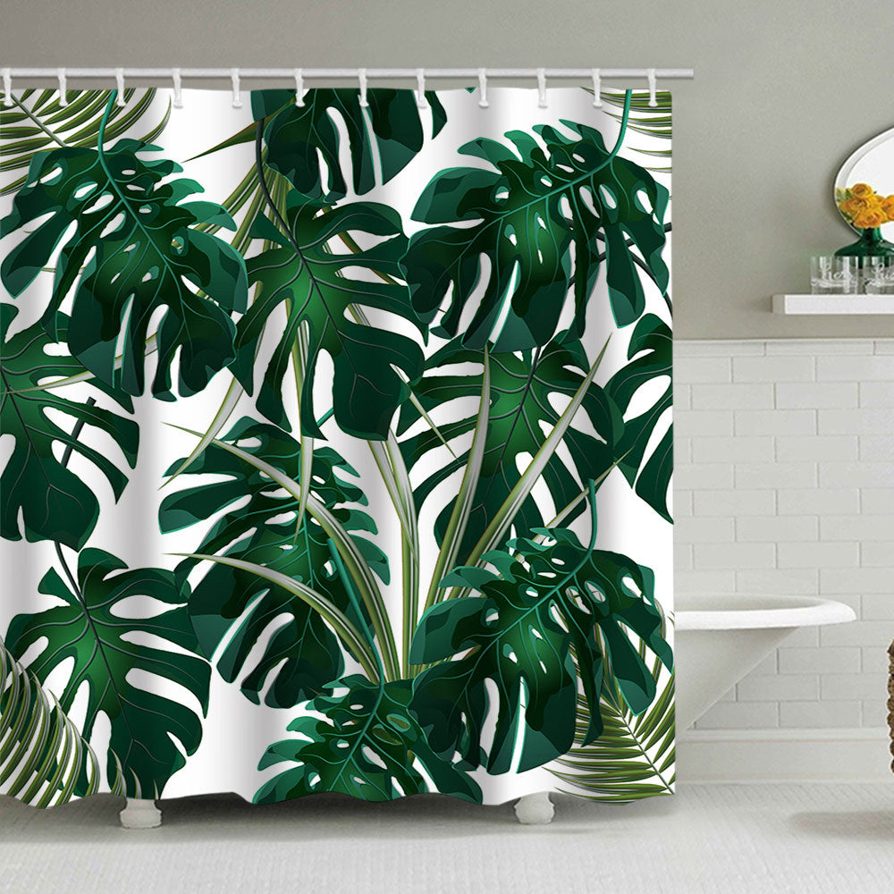Tropical Leaf Print Shower Curtain Stornfield