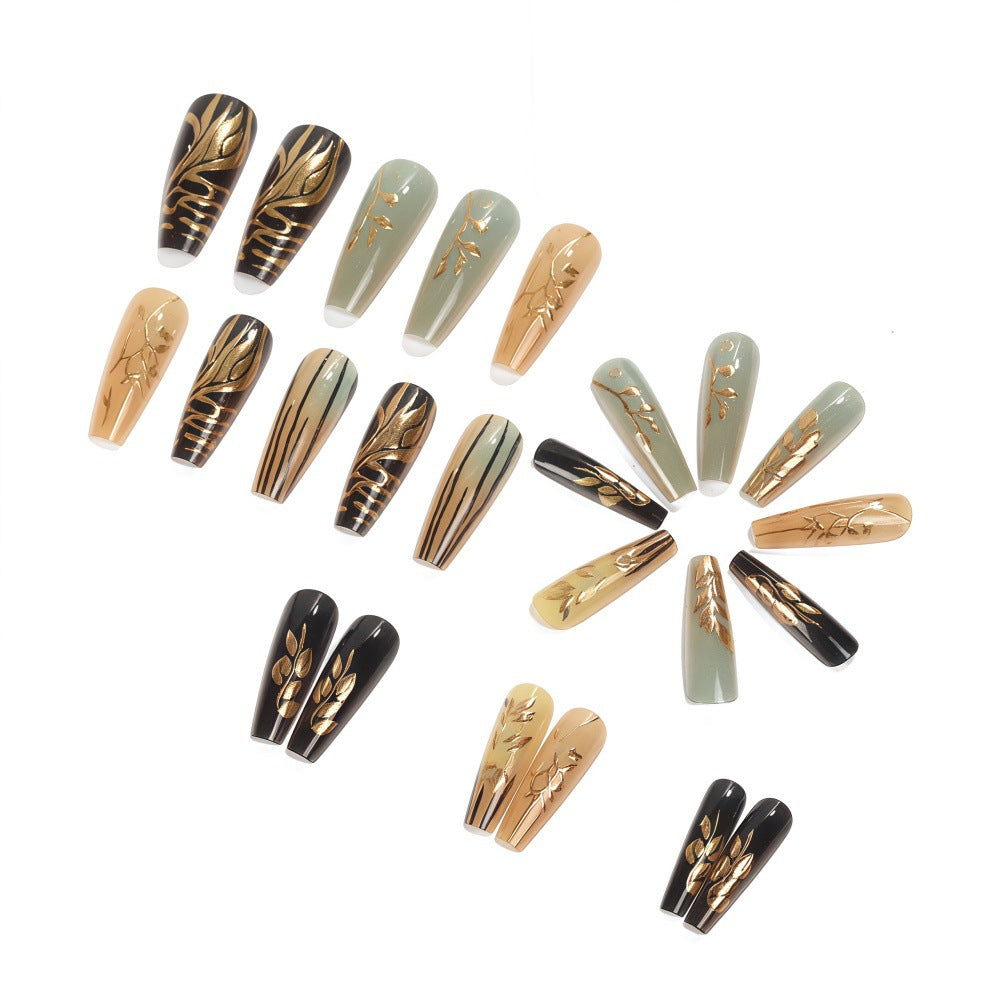 Creative artificial nails with elegant leaf design Stornfield