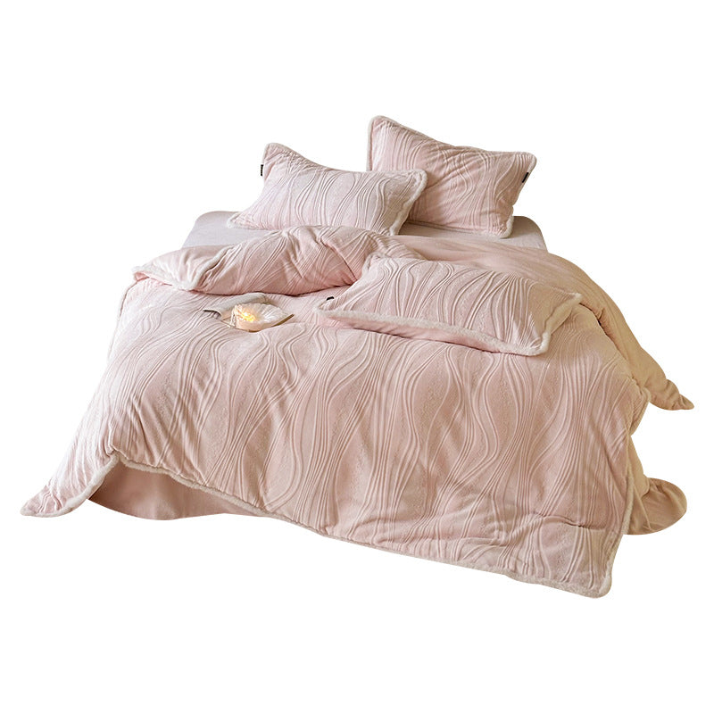 Plush Wave-Embossed Sherpa-Back Duvet Cover & Sham Set