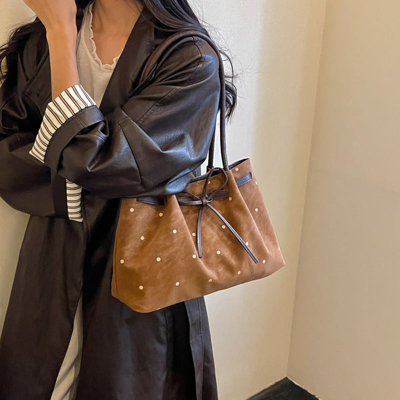 Elegant Suede Tote Bag with Bow Detail