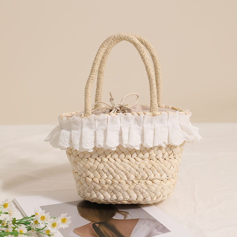 Handcrafted basket bag with delicate ruffles and ribbons Stornfield