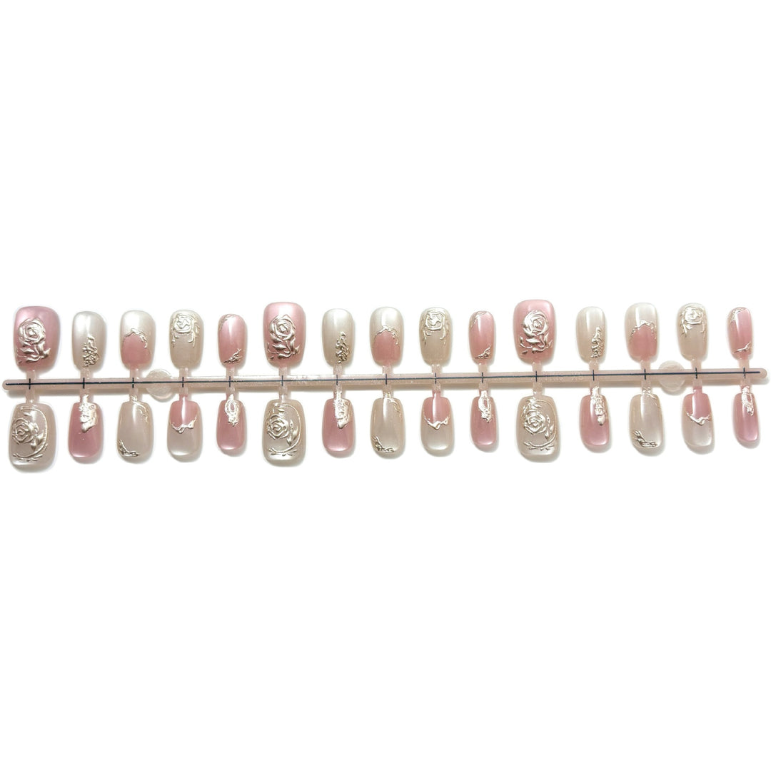 Floral-Engraved Press-On Nail Design Set