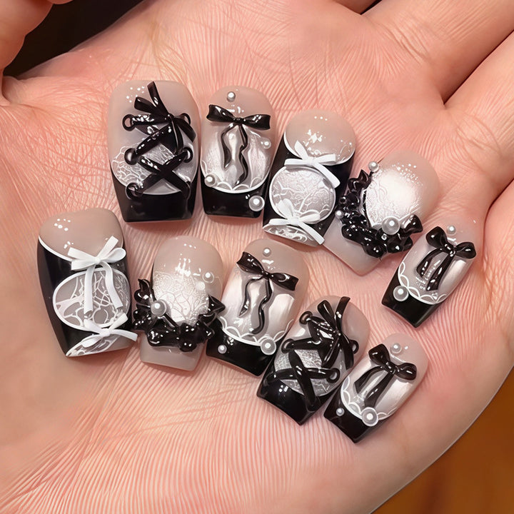 Decorative Press-On Nail Set with Star and Bow Designs Stornfield