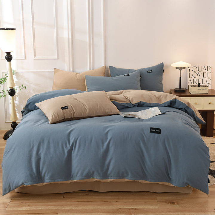 Breathable Reversible Cotton Duvet Cover Set with Pillowcases