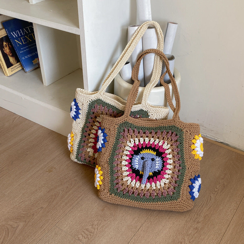 Handmade macrame shoulder bag with elephant design Stornfield