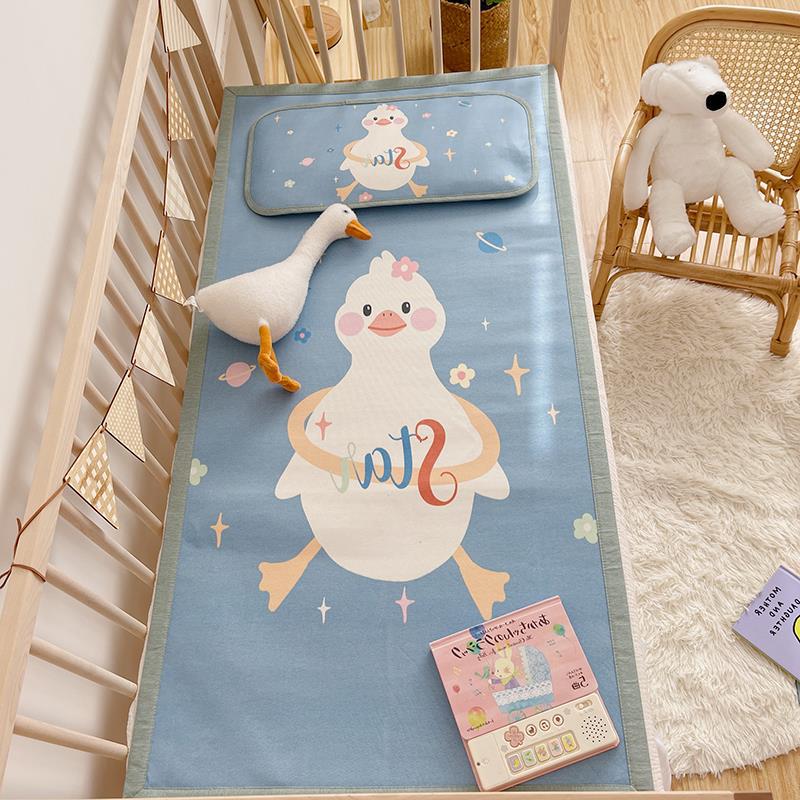 Padded baby crib mattress with good night print, non-slip bottom and wipeable cover