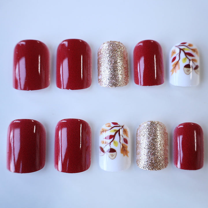 Artistic Fall-Themed Press-On Nail Art Stornfield