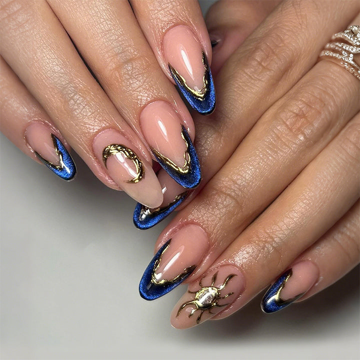 Nail art set with elegant gold-blue design Stornfield
