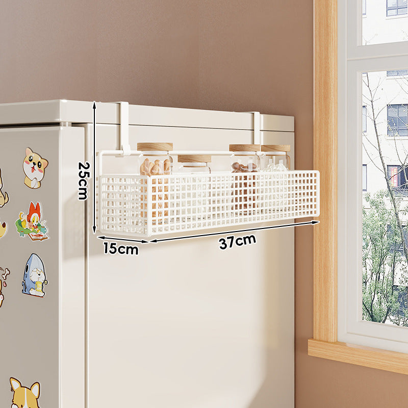 Over-Refrigerator Vertical Hanging Mesh Storage Rack with Deep Baskets and Hook Rail
