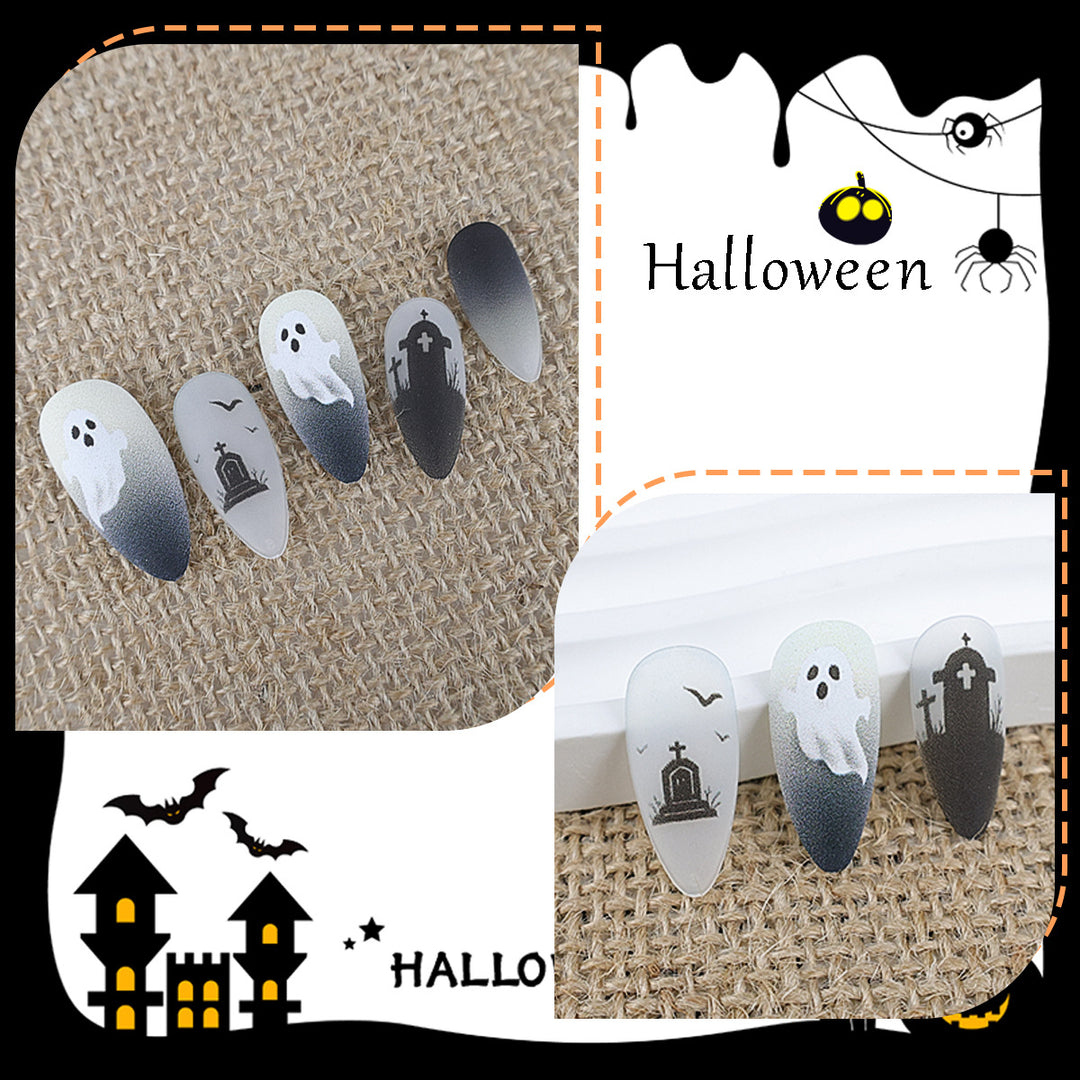 Halloween artificial nail set with spooky ghost and spider designs Stornfield