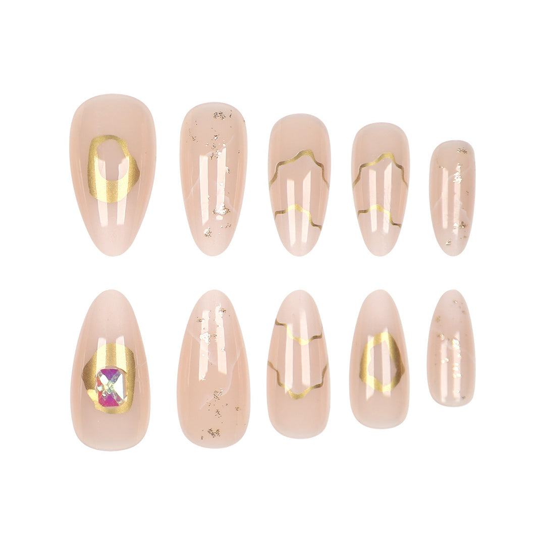 Elegant Stiletto Press-On Nail Set with Gold Accents Stornfield