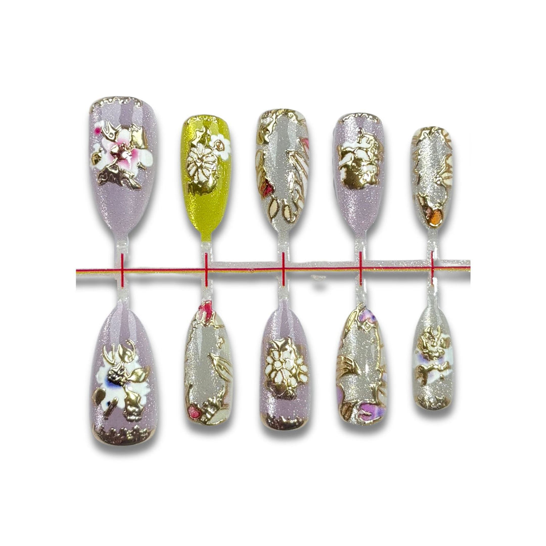 Artistic Floral Jewel-Embellished Press-On Nails