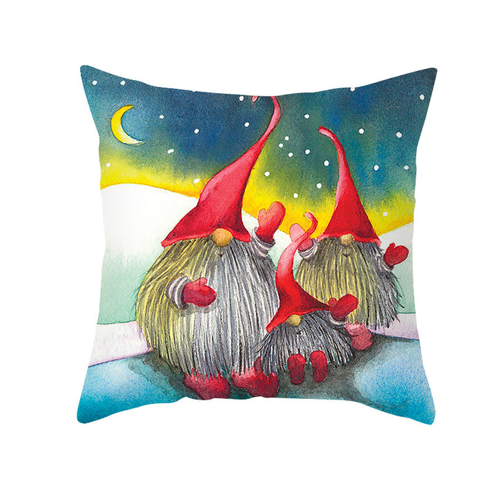 Holiday Decorative Throw Pillow Plush Polyester Cover Festive Santa Reindeer Snowman Print