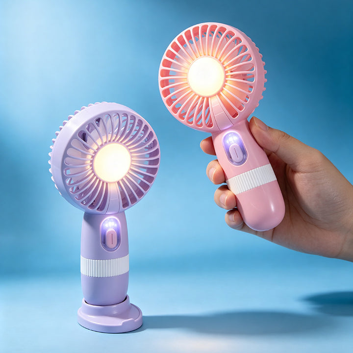 Ladies portable USB hand fan with LED light and digital temperature display Stornfield