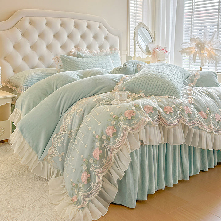 Embroidered Floral Bedding Set