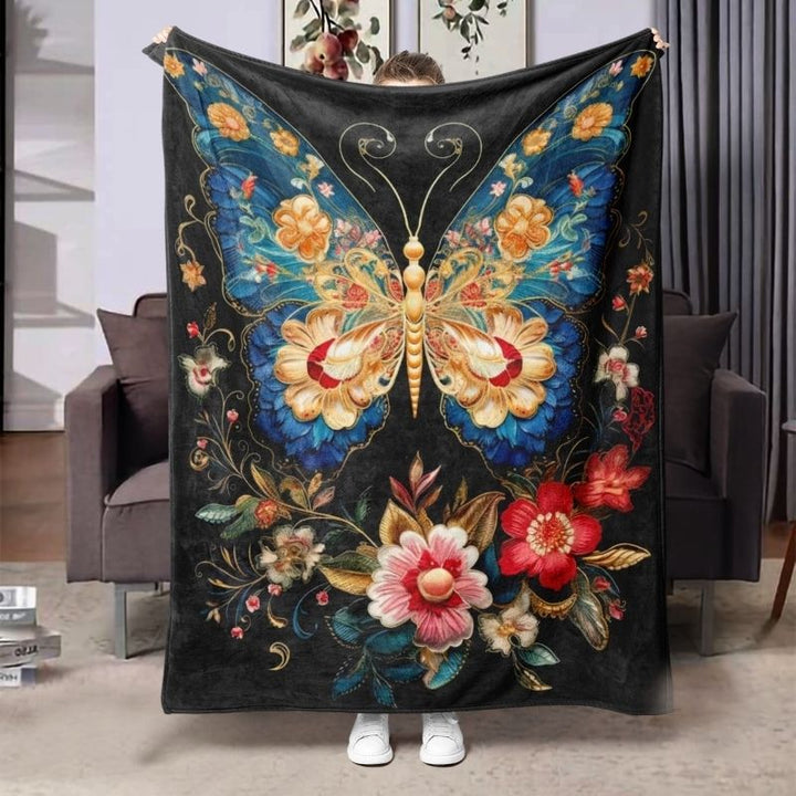 Elegant Floral Butterfly Throw Blanket
