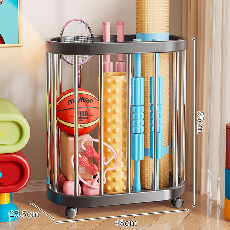 Vertical Rolling Sports Equipment Storage Caddy with Open-Bar Frame and Swivel Casters