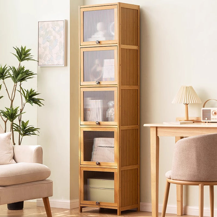 Wood showcase with clear glass and adjustable shelves Stornfield
