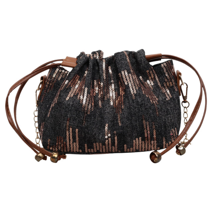 Artistic Textured Drawstring Handbag