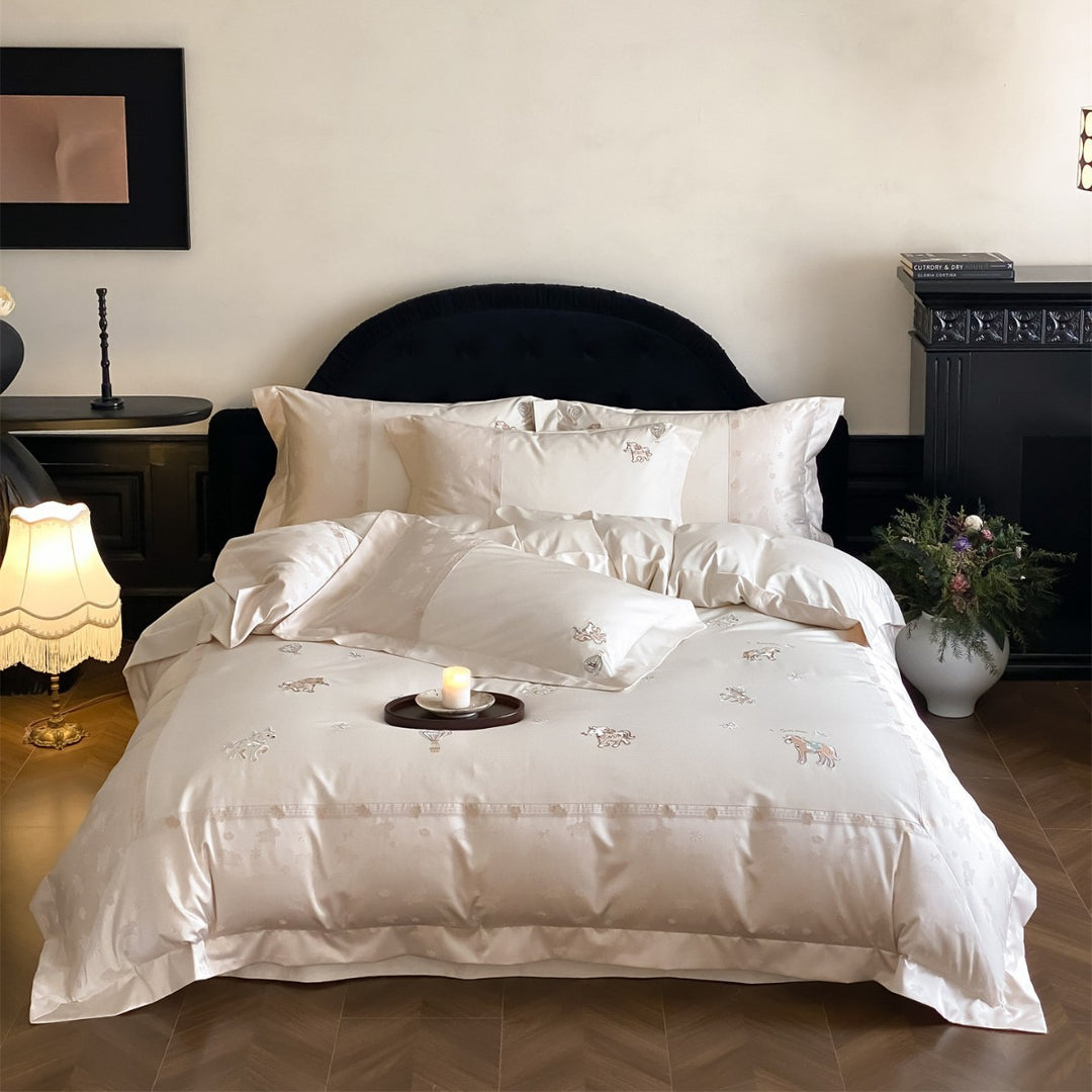 Luxury Embroidered Satin Duvet Cover Set with Pillow Shams