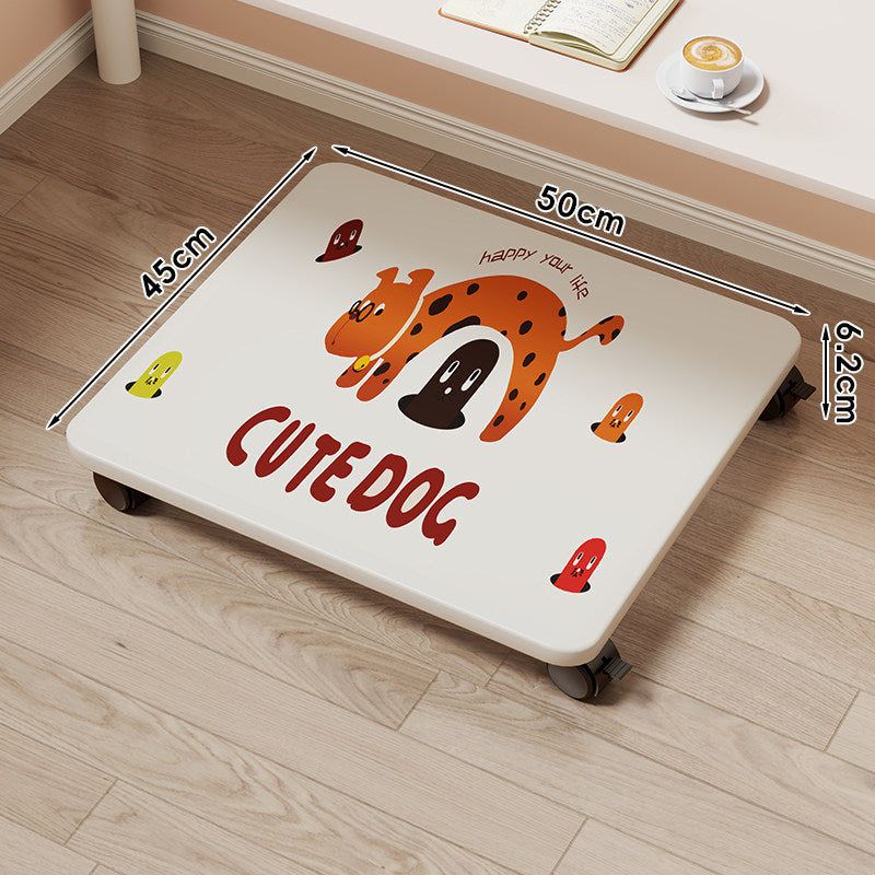 Low-Profile Wheeled Under-Bed Storage Tray with Cartoon Non-Slip Top