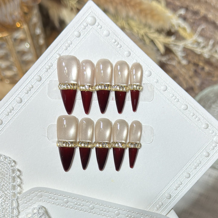 Glamorous Stiletto Press-On Nail Art Set with Gold Accents Stornfield