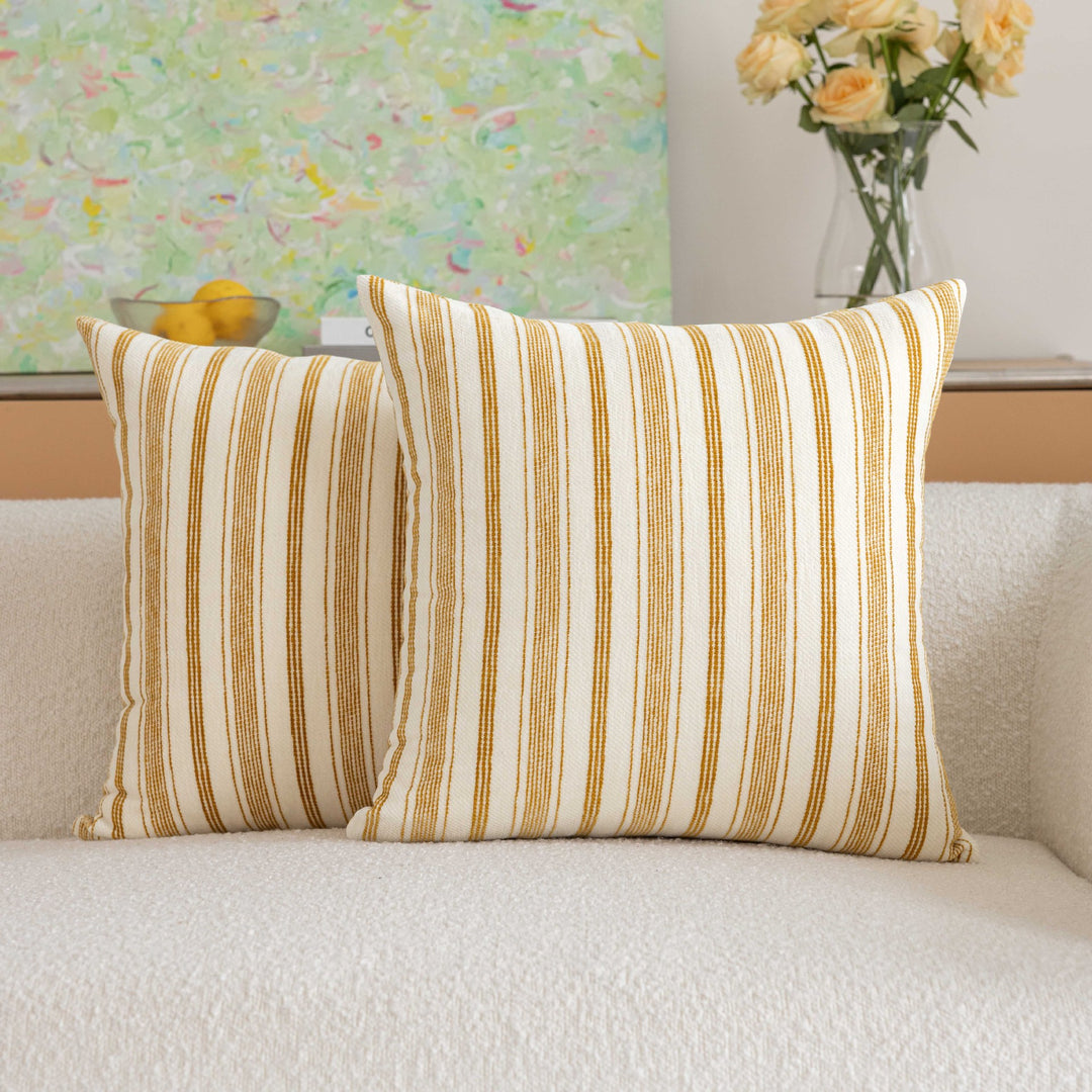 Handloom Striped Cotton Square Throw Pillow Covers Pair with Hidden Zipper