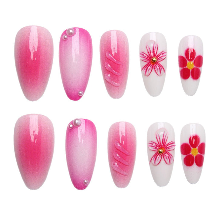 Artificial nails with floral design and 3D flowers Stornfield