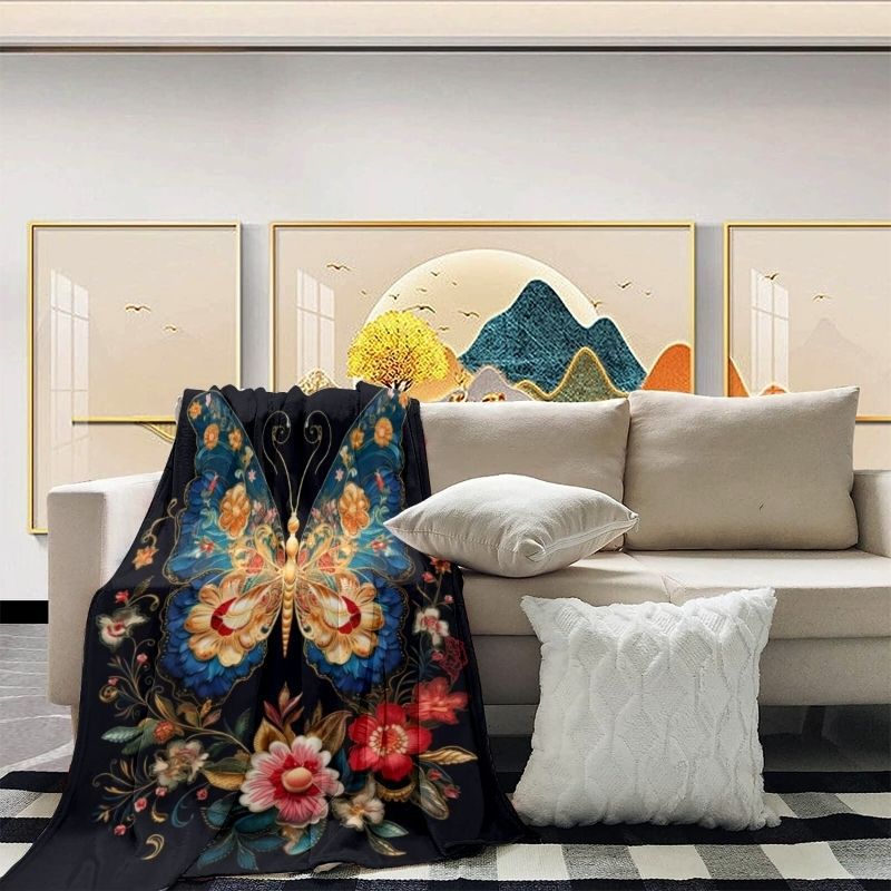 Elegant Floral Butterfly Throw Blanket