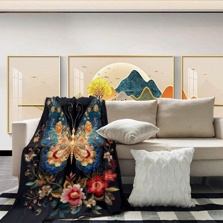 Elegant Floral Butterfly Throw Blanket