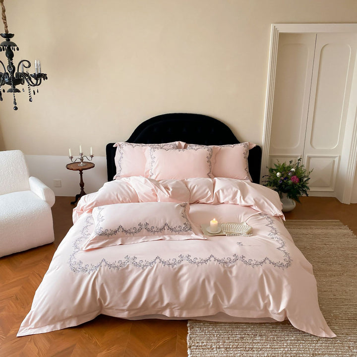 Embroidered Cotton Sateen Duvet Cover Set with Decorative Shams and Pillowcases