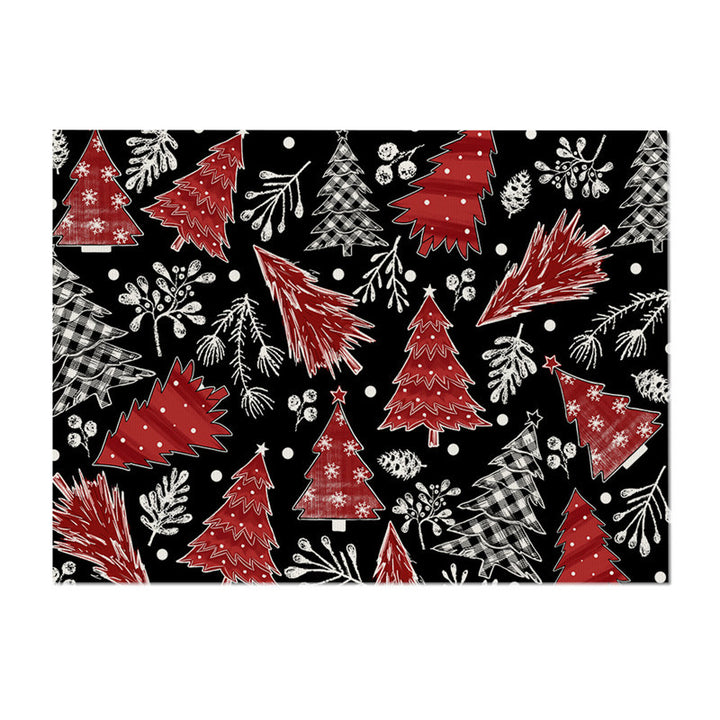 Decorative Rectangular Cotton-Linen Holiday Tablecloth with Repeating Hand-Painted Christmas Tree Motif