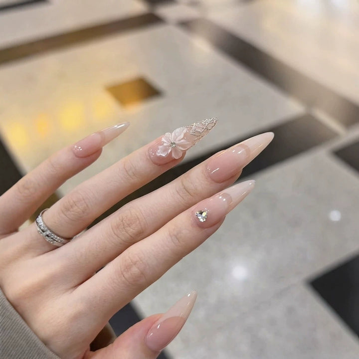 Elegant Stiletto Press-On Nail Art Set with Floral Accents Stornfield