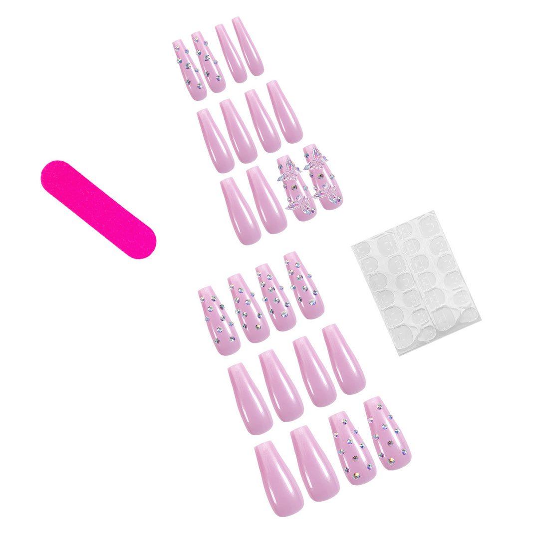 Artistic nail extensions with rhinestone and butterfly adornments Stornfield