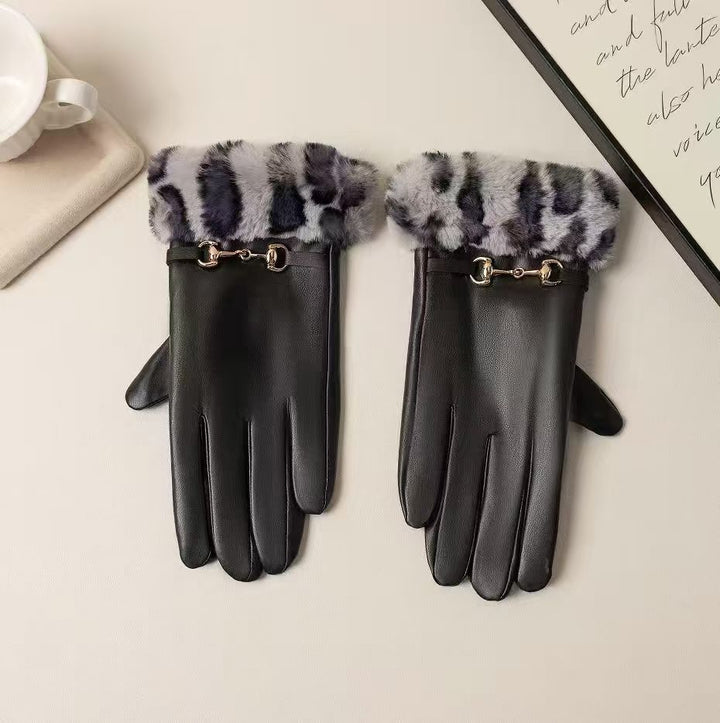 Luxurious Faux Fur Cuff Leather Gloves Stornfield