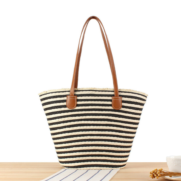 Braided beach bag with modern stripes and sturdy handles Stornfield