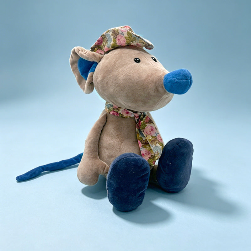 Plush Mouse Nursery Comforter with Floral Cap and Scarf, Velvet Paws Stornfield