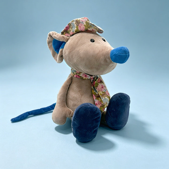 Plush Mouse Nursery Comforter with Floral Cap and Scarf, Velvet Paws Stornfield