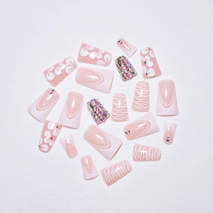 Decorative Press-On Nail Art Set with Gemstone Accents Stornfield