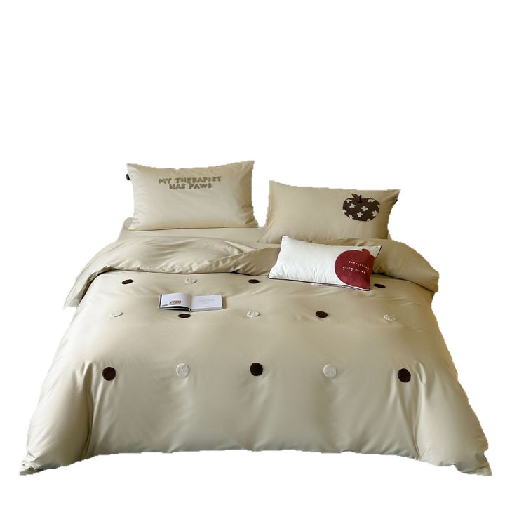Embroidered Textured Dot Satin Duvet Cover Set with Pillowcases