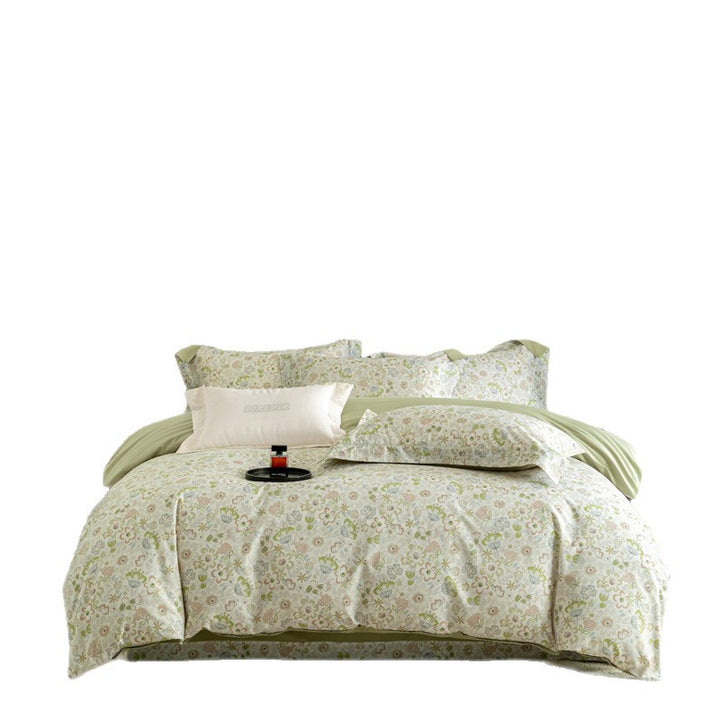 Luxurious cotton satin duvet cover set with watercolor flower pattern