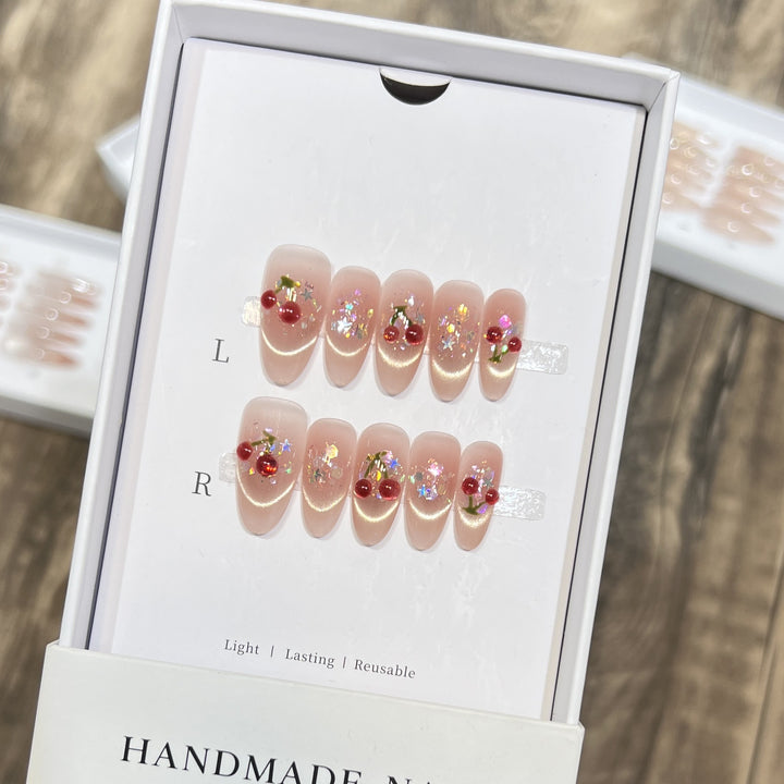 Handmade Cherry-Embossed Press-On Nail Set Stornfield