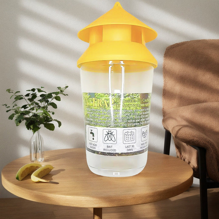 Reusable outdoor insect fly trap with non-toxic bait reservoir and Hanging canopy Stornfield