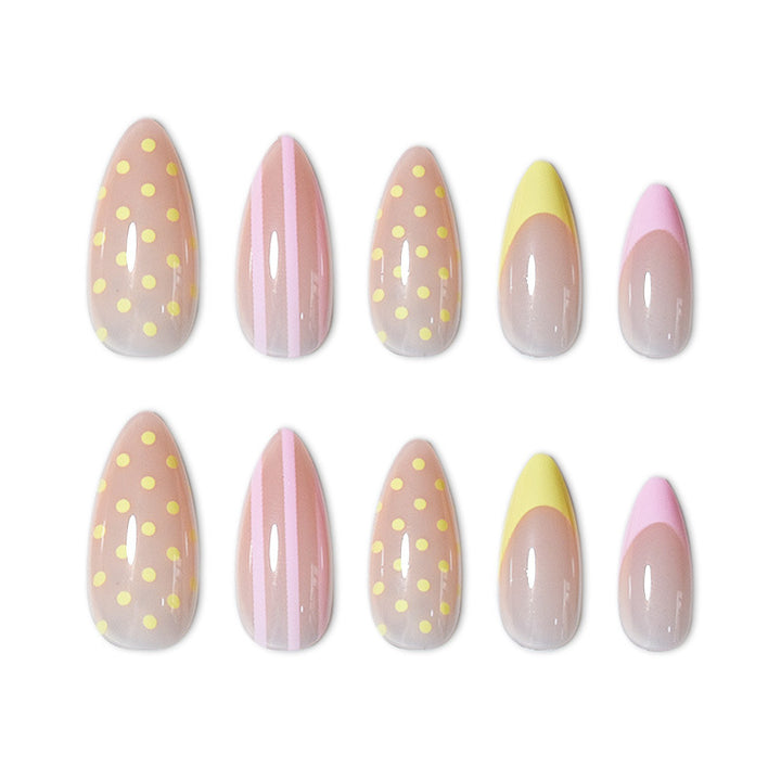 Artistic Press-On Nail Set with Polka Dot and Ombre Design Stornfield