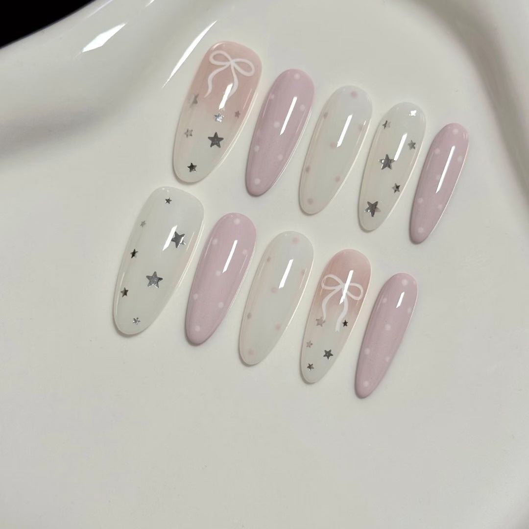 Decorative Press-On Nail Art Set with Stars and Bow Designs