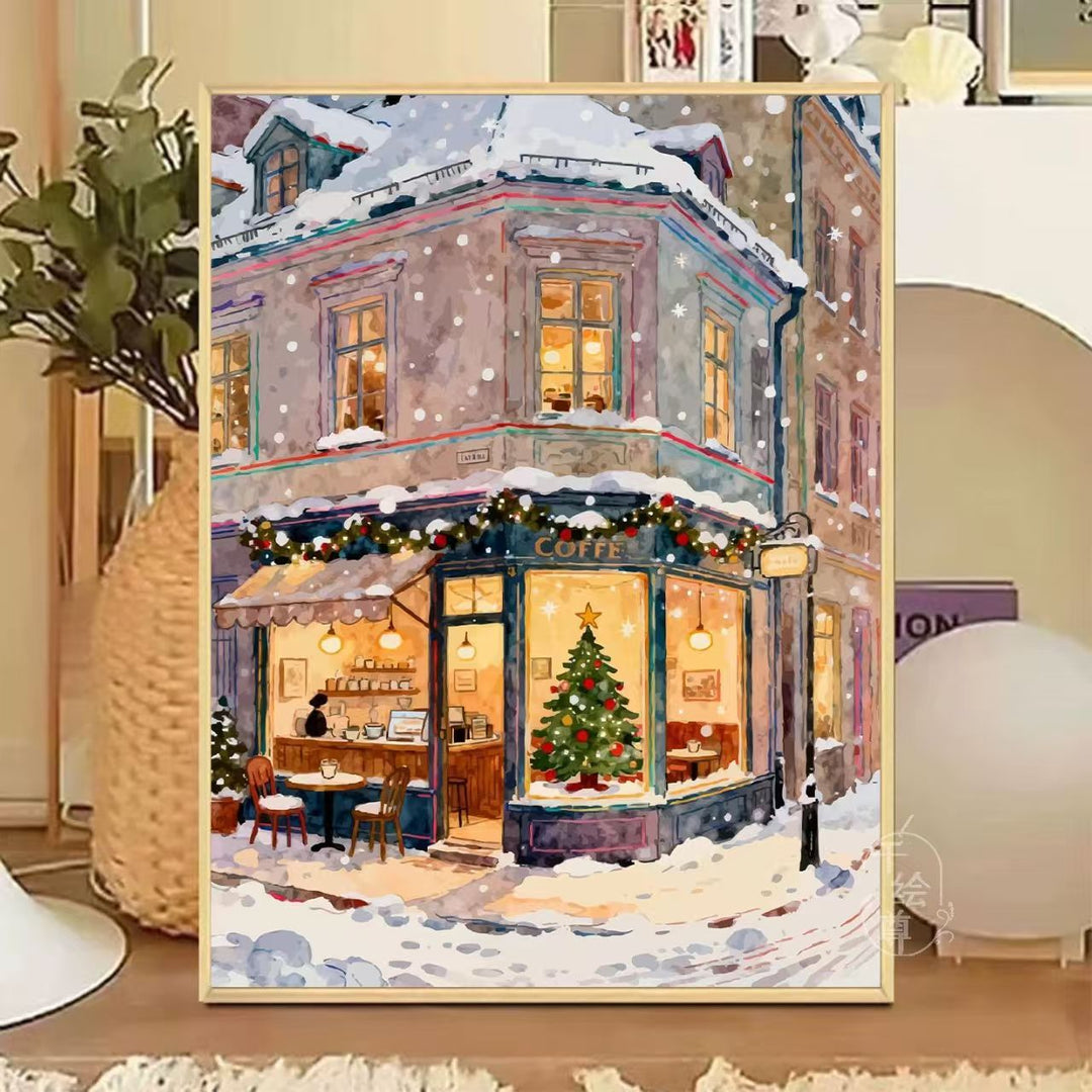 Cozy Winter-Themed Cafe Canvas Art Stornfield