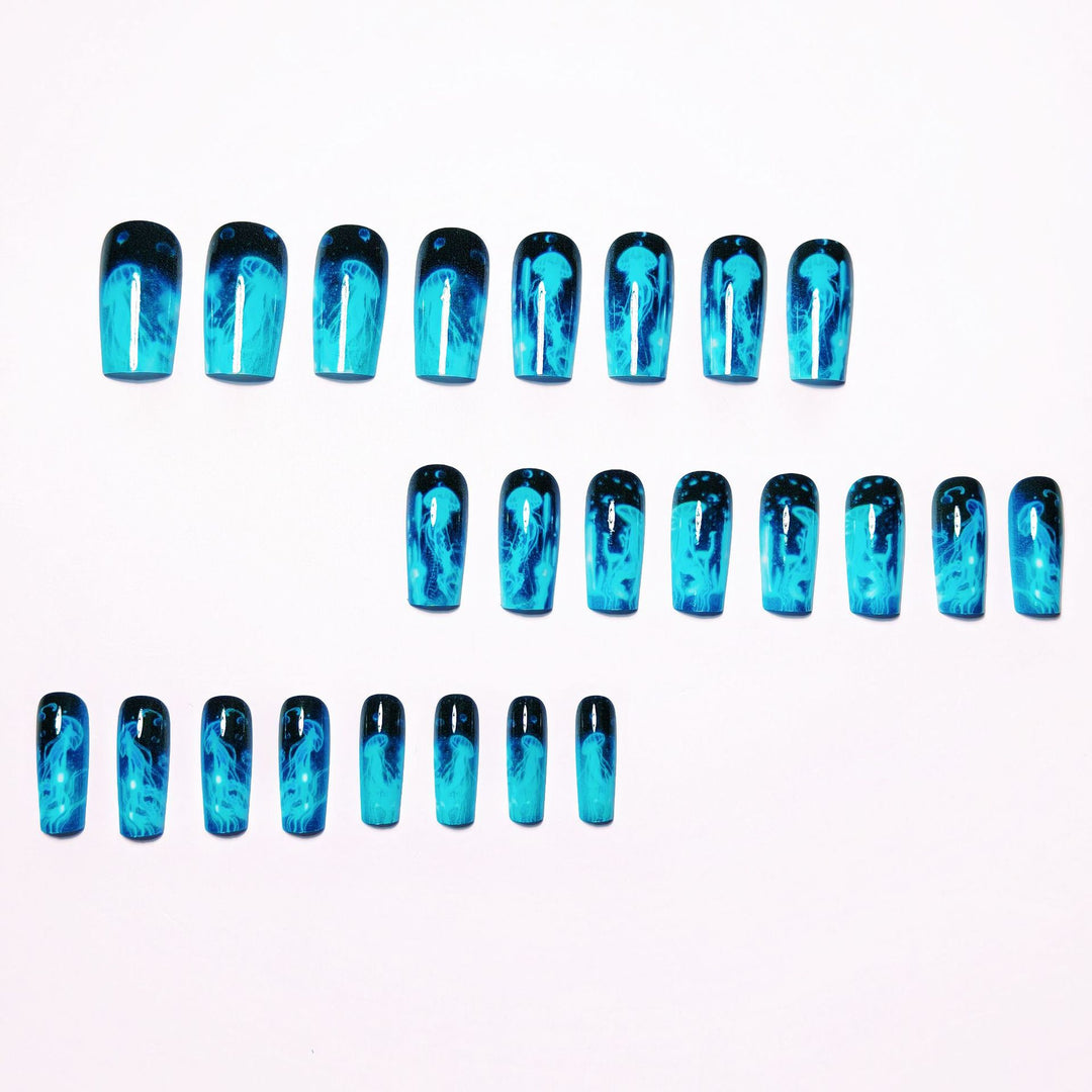 Artificial artificial nails with luminescent jellyfish design Stornfield